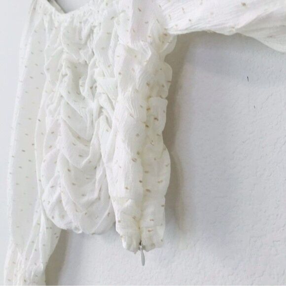 New! ZARA Bohemian Peasant Balloon Sleeve Swiss Dot Ruched Cropped Blouse Top - Picture 6 of 9